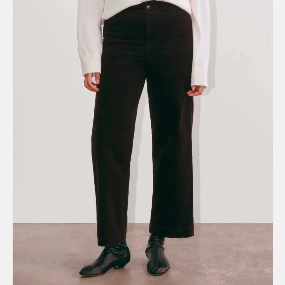 Everlane Sailor Corduroy Pants Womens 16 Black High Rise Wide Leg - Picture 1 of 8